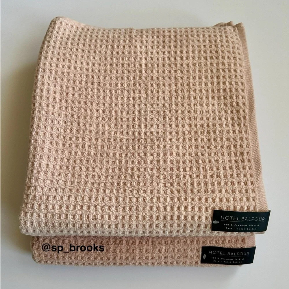 🎁10PC Hotel Balfour Bath Towel Set - Zero Twist Cotton -Waffle- Pale Petal Pink
